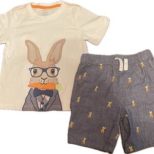 Gymboree Boys 4T Embroidered Easter Bunny Shirt + Carrot Shorts